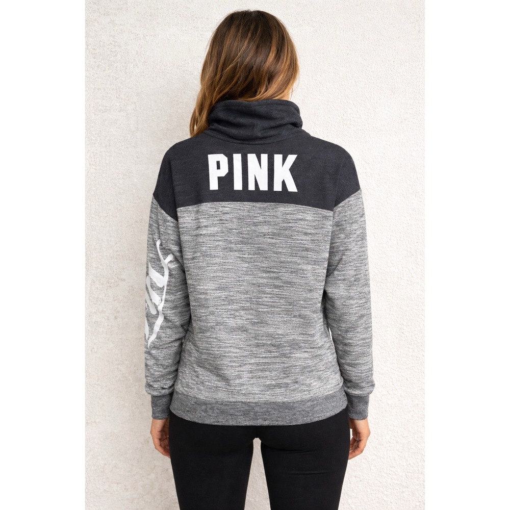 VS Pink Funnel Neck Hoodie Womens Large Gray Colorblock Pullover Sweatshirt‎ Y2K